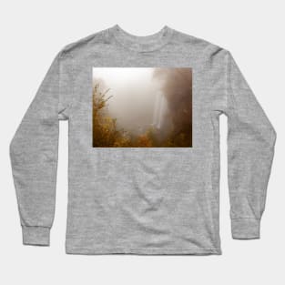 Foggy Dreamlike Fall Colored Waterfall Long Sleeve T-Shirt